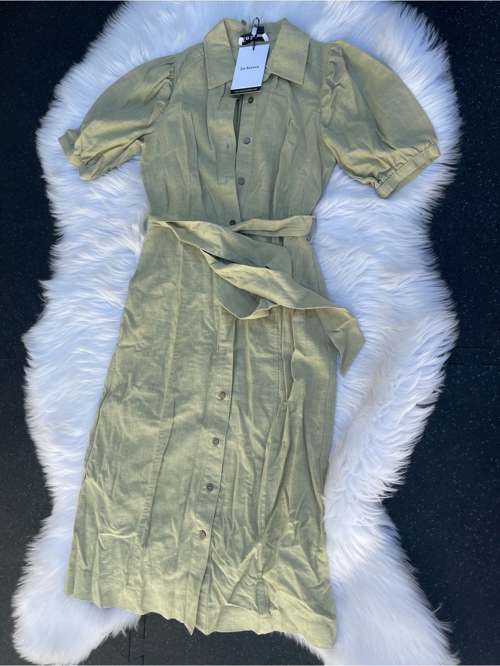 Linen Button-Front Midi Dress in Sage Green